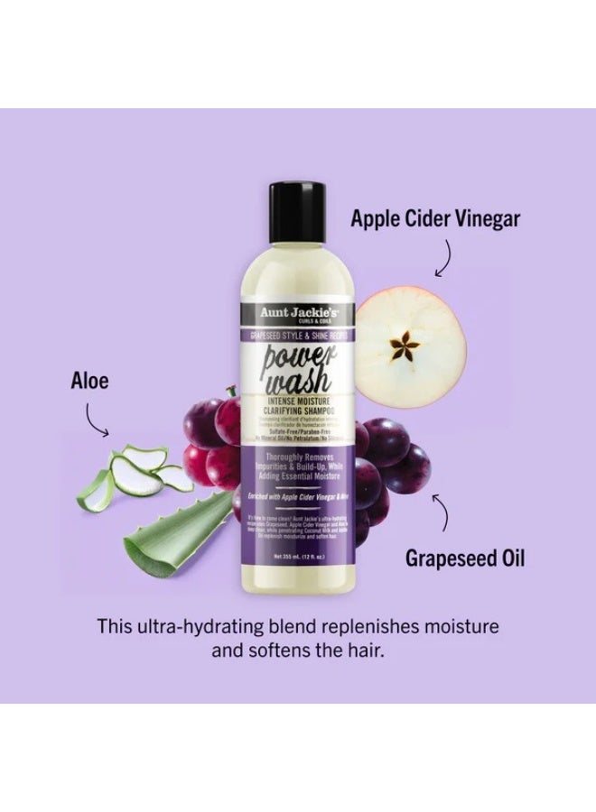 Aunt Jackie's Power Wash Intense Moisture Shampoo 355ml | Clarifying Wash for Build-Up | Apple Cider Vinegar Aloe Grapeseed Oil | No Mineral Oil No Petrolatum No Silicones | 12 fl oz - Image 2